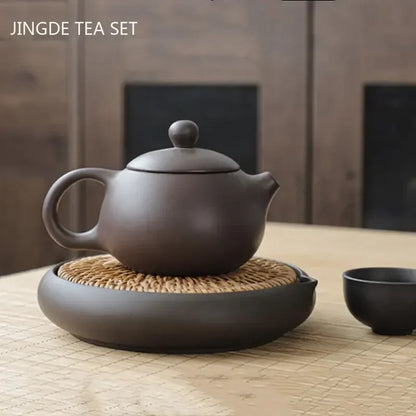 Hand-Woven Rattan Purple Clay Kettle Base Tea Tray Dry Bubble Teapot Cushion Heat Insulation Pot Cushion Tea Set Accessories