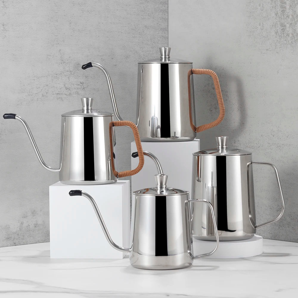 Drip Kettle 350ml 600ml Coffee Tea Pot Non-Stick Coating Food Grade Stainless Steel Gooseneck Drip Kettle Swan Neck Thin Mouth