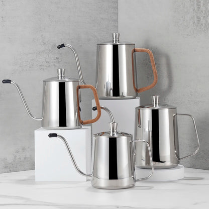 Drip Kettle 350ml 600ml Coffee Tea Pot Non-Stick Coating Food Grade Stainless Steel Gooseneck Drip Kettle Swan Neck Thin Mouth