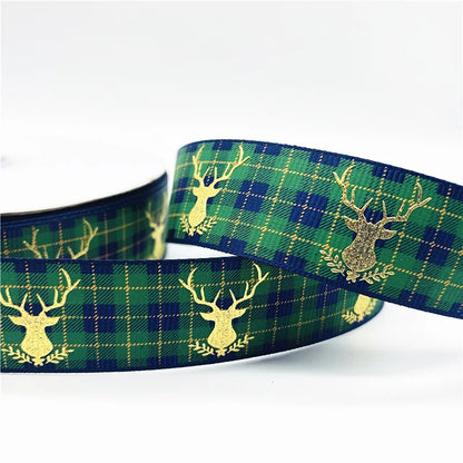 5yards/Lot 25mm Christmas Ribbon Printed Christmas Polyester Ribbon for Handmade Design Christmas Decoration Gift Packing