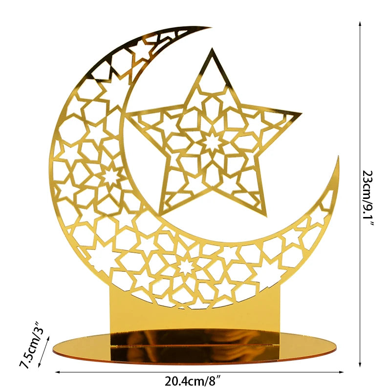 Hollow Out Ramadan Moon Acrylic Table Ornament Eid Mubarak DIY Decoration for Home Kareem Eid Gift Islamic Muslim Party Supplies