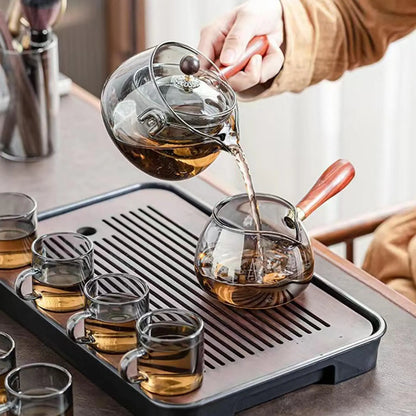 Japanese Style High Borosilicate Glass Teapot 17oz Loose Leaf Tea Pot Tea Steeper Wooden Handle Non Dripping Spout Kettle