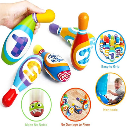 Kids Bowling Toys Sets Bowling Pins and Balls Fun Safe PU Educational Games for Toddlers Children Outdoor Indoor Sports 1 Set