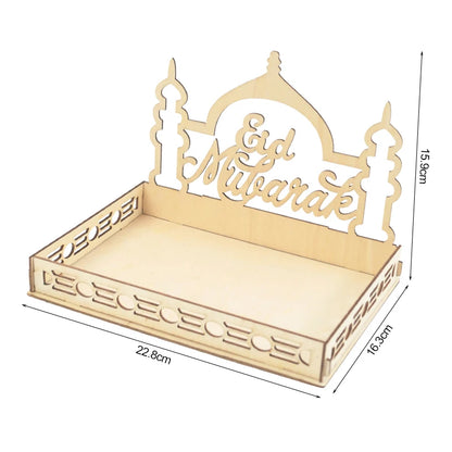 Wooden Eid Mubarak Food Tray Ramadan Decoration for Home Cake Display Islam Muslim Party Supplies 2024 Ramadan Kareem Eid Gifts
