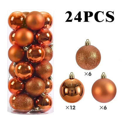 24/Pcs 8CM Christmas Ball Ornaments Set Painted Plastics Christmas Tree Pendant Decoration Christmas Decoration Accessories