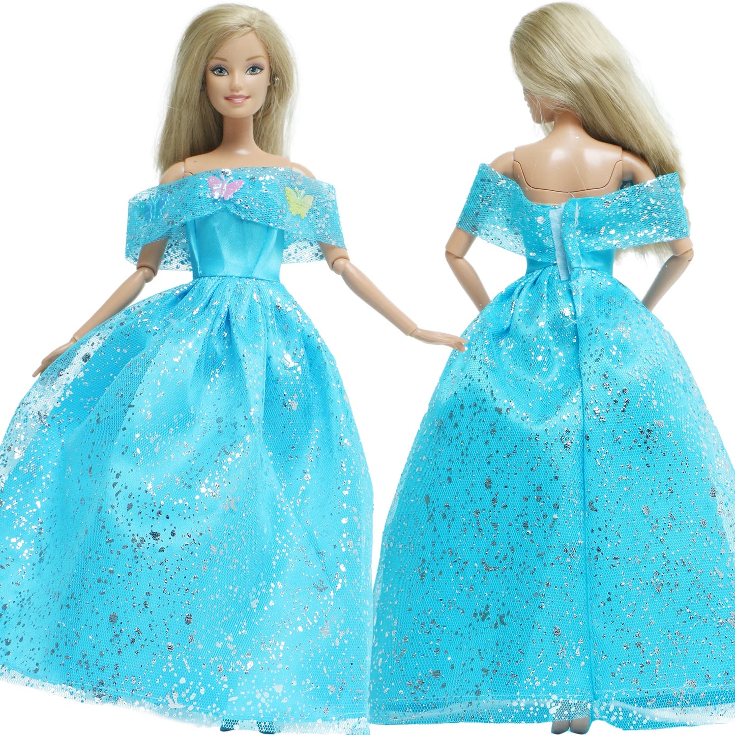 14 Pcs / Lot = 1x Fairy Tale Doll Dress + 13x Random Accessories Shoes Handbag Glasses Clothes for Barbie Doll Girl Baby Toys