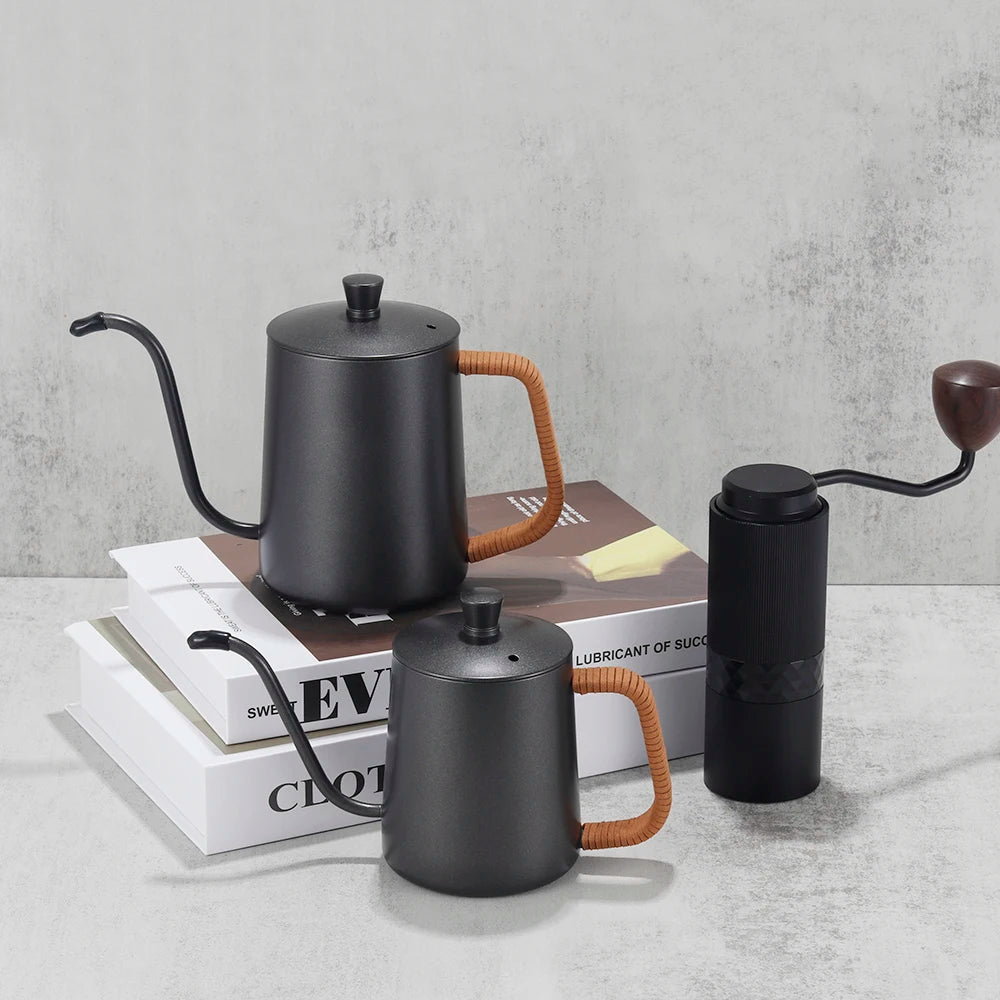 Drip Kettle 350ml 600ml Coffee Tea Pot Non-Stick Coating Food Grade Stainless Steel Gooseneck Drip Kettle Swan Neck Thin Mouth