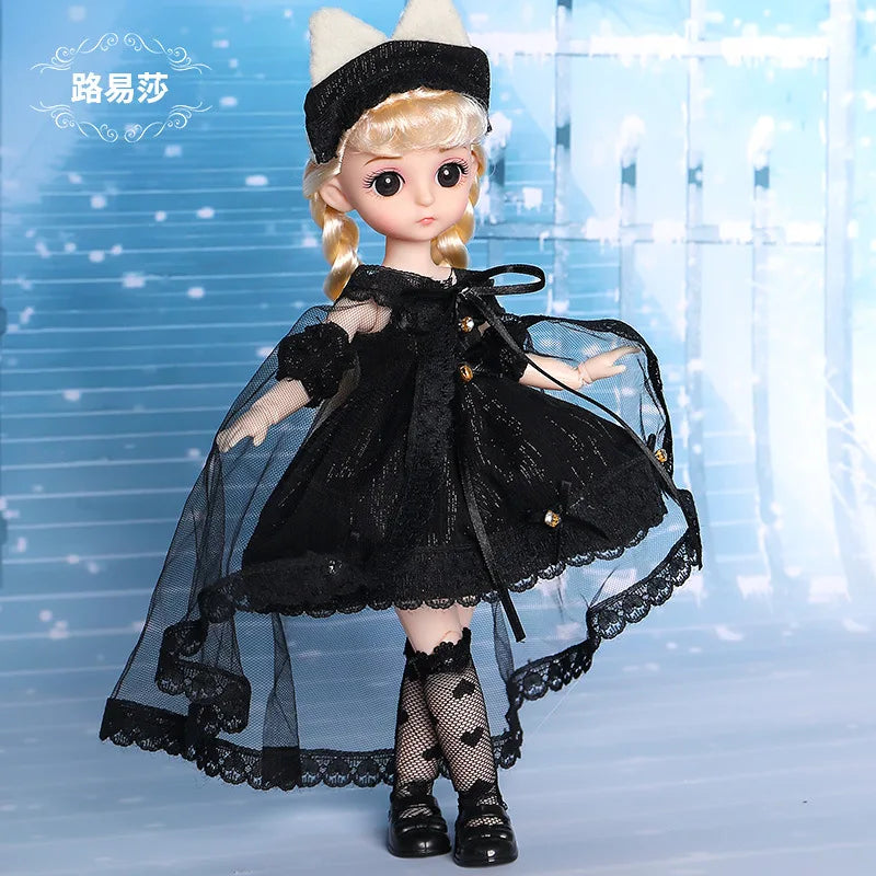 New 30cm BJD Doll Toy for Girls Children Retro Classic Wedding Dress Lolita Noble Rabbit Girl Holiday Birthday Gift Long Hair