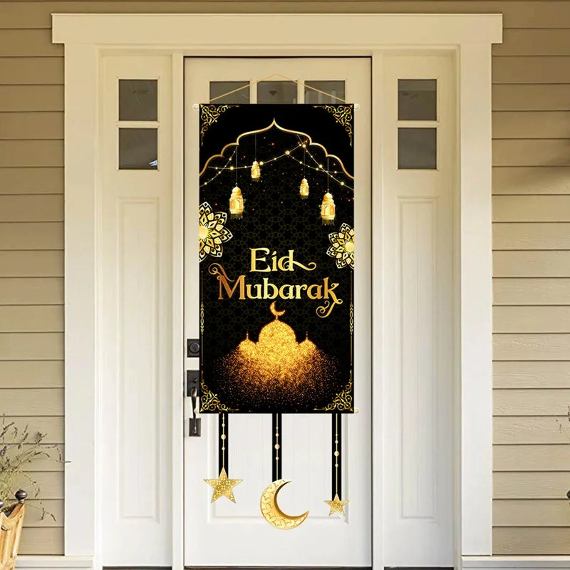 Eid Mubarak Decoration 2024 Hanging Flag Ramadan for Home Door Islamic Muslim Party Decor Ramadan Kareem Banner Eid Al-Fitr Gift