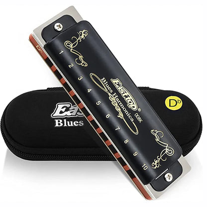 008K Diatonic Harmonica 10 Holes 20 Tones Blues Harp Mouth Organ Harmonica With Black Cover, Standard Harmonica With Canvas Bag