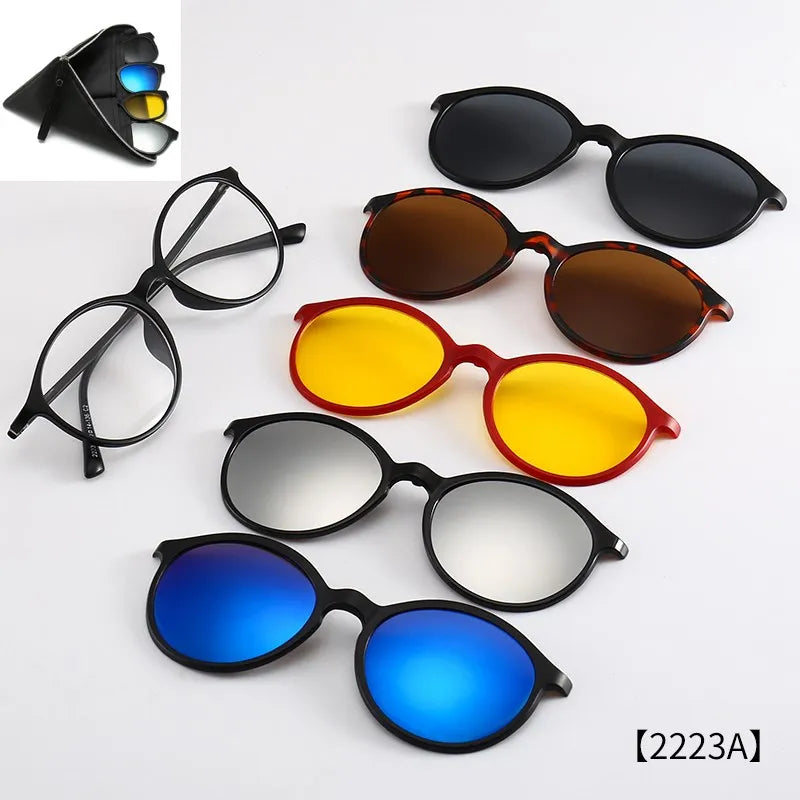 HJYFINO 5 Lenes Magnet Sunglasses Clip Mirrored Clip on Sunglasses Clip on Glasses Men Polarized Clip Custom Prescription Myopia