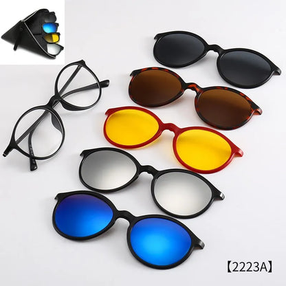 HJYFINO 5 Lenes Magnet Sunglasses Clip Mirrored Clip on Sunglasses Clip on Glasses Men Polarized Clip Custom Prescription Myopia