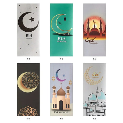 6Pcs/Set Eid Mubarak Cash Envelopes Money Cards Paper Bag 2024 Ramadan Mubarak Decoration Islamic Muslim Eid Al-Fitr Gift Favors