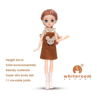 Slim 26cm Bjd Doll for Girl Purple Hair Big Eyes Fashion Princess Clothes Suit Accessories Decoration Eyelash Solid Doll Gift