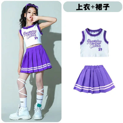 Children Hip Hop Summer Clothes Sets T-Shirt Street Dance Skirt Girls Crop Top Cute Outfits Kids Jazz Cheerleader Costumes
