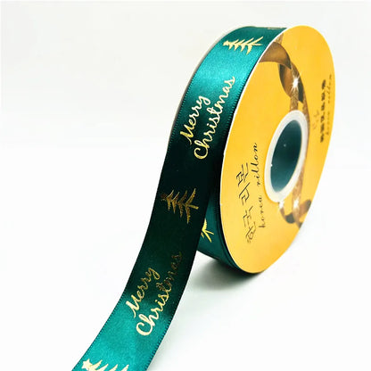 5yards 25mm Christmas Ribbon Printing Polyester Ribbon for Handmade Bow Party Christmas Decorations DIY Christmas Gift Wrapping