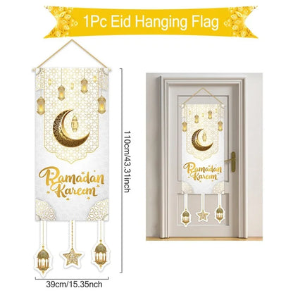 Eid Mubarak Decoration 2024 Hanging Flag Ramadan for Home Door Islamic Muslim Party Decor Ramadan Kareem Banner Eid Al-Fitr Gift