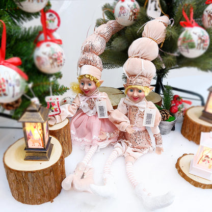 Elf Couple Navidad New Year Xmas Gifts for Kids Plush Dolls Toys Christmas Tree Pendant Drop Ornaments Hanging Decoration