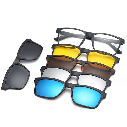 HJYFINO 5 Lenes Magnet Sunglasses Clip Mirrored Clip on Sunglasses Clip on Glasses Men Polarized Clip Custom Prescription Myopia
