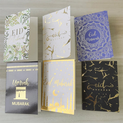 6pcs/Set Eid Mubarak Thanks Card Ramadan Decoration Gift Message Greeting Card Islamic Muslim Eid Al-Fitr Festival Party Decor