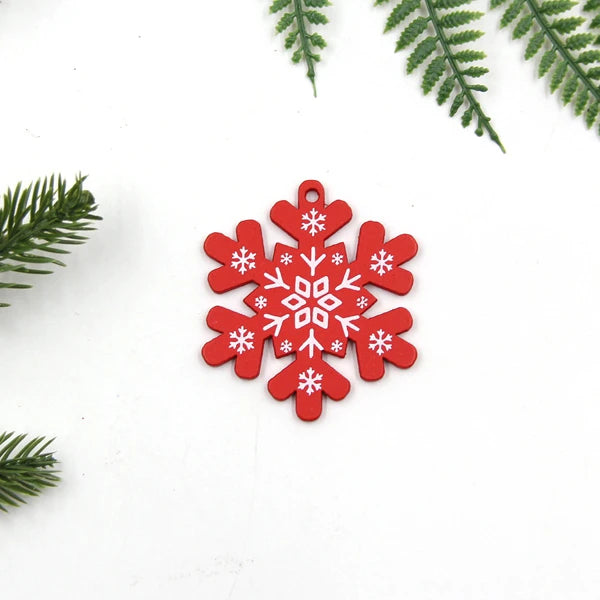 12pcs/Lot DIY White&Red Christmas Printed Wooden Pendants Ornaments for Kids Christmas Gifts Xmas Tree Ornaments Decorations