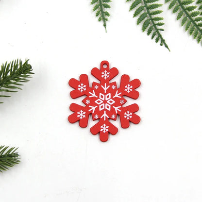 12pcs/Lot DIY White&Red Christmas Printed Wooden Pendants Ornaments for Kids Christmas Gifts Xmas Tree Ornaments Decorations