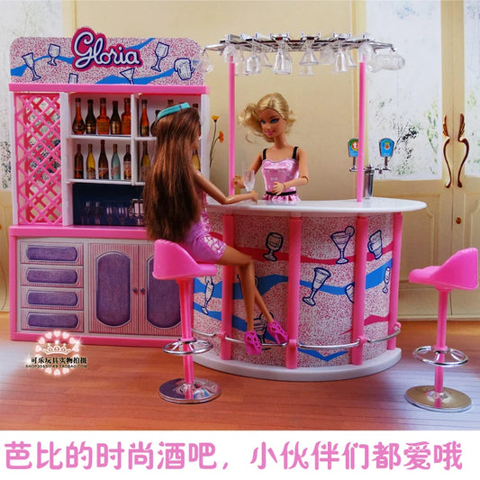 Fashion Mini Furniture for Barbie House Happy Hour Relax Time Pink Bar Suit for Kurhn Licca Blyth Doll Pretend Play Toys 1/6
