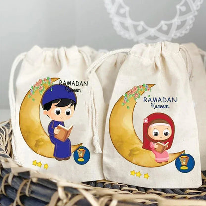 5pcs Eid Mubarak Candy Sack Muslim Islamic Ramadan Kareem Iftar Party Happy Al-Adha Kid Boy Girl Friend Family Present Gift Bags