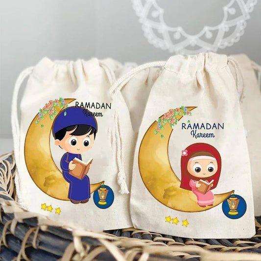 5pcs Eid Mubarak Candy Sack Muslim Islamic Ramadan Kareem Iftar Party Happy Al-Adha Kid Boy Girl Friend Family Present Gift Bags