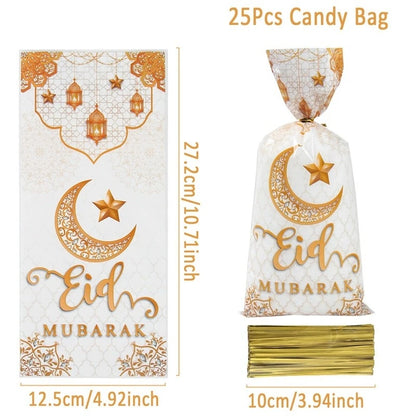 10pcs Eid Mubarak Gift Bags Plastic Candy Cookie Bag Ramadan Kareem Decoration 2024 Islamic Muslim Party Supplies Eid Gifts