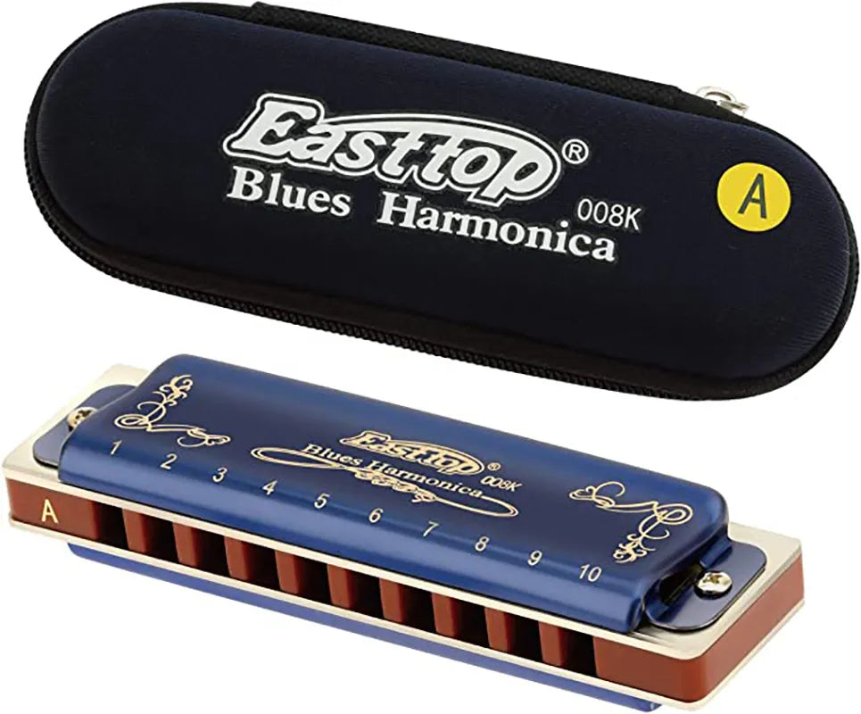 East Top Harmonica 008K Blues Harp Mouth Organ10 Holes 20 Tones Diatonic Blues Harmonica With Blue Case, Top Grade Harmonica
