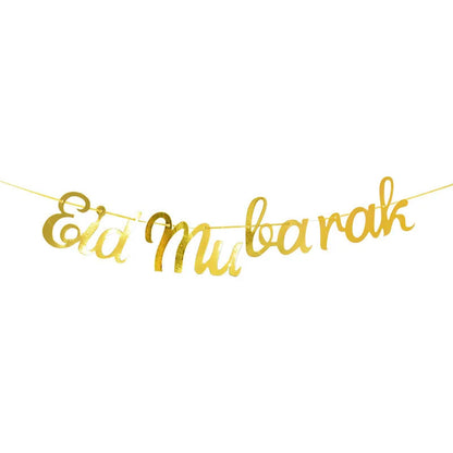 EID Mubarak Banner Glitter Star Moon Letter Paper Bunting Garland Islamic Muslim Party Ramadan Kareem Decorations for Home 2024