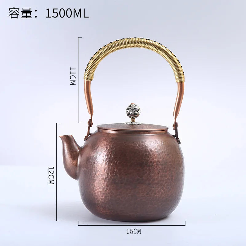 Purple Copper Teapot Hand Pounded Chinese Style Boiling Tea Boiling Water Kettle Vintage Lifting Beam Kung Fu Tea Set