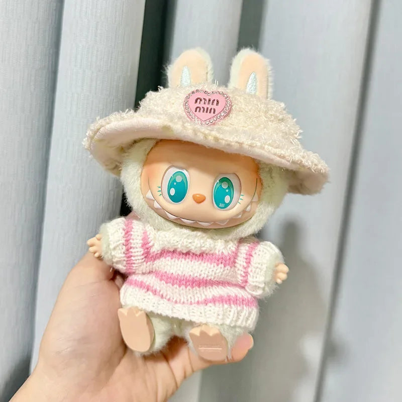 Mini Doll'S Clothes Outfit Accessories for Korea Labubu V1 V2 Idol Sitting Party Pink and White Striped Sweater Cup Clothing