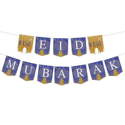 EID Mubarak Banner Glitter Star Moon Letter Paper Bunting Garland Islamic Muslim Party Ramadan Kareem Decorations for Home 2024