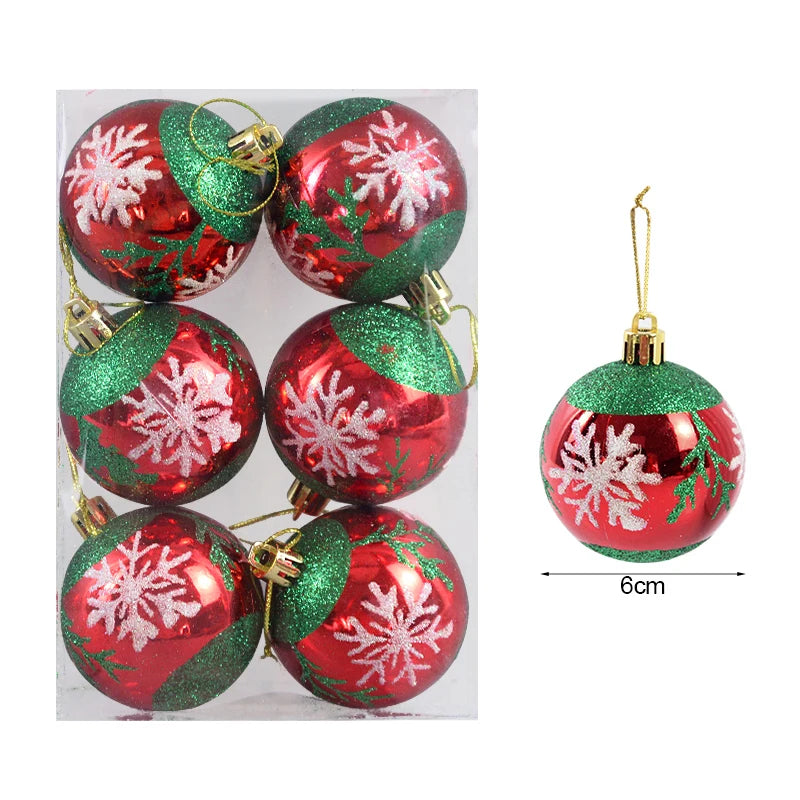 6Pcs/Box 6cm Christmas Ball Ornaments Xmas Tree Hanging Pendant Christmas Decorations for Home 2024 Navidad Natal New Year Gift