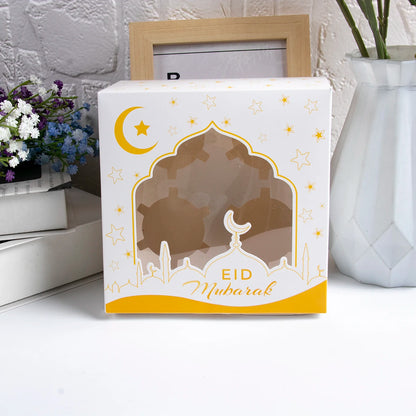 2PCS Eid Mubarak Candy Boxes Open Window Cookie Packaging Gift Boxes Muslim Islamic Festival Party Decor Ramadan Kareem Supplies