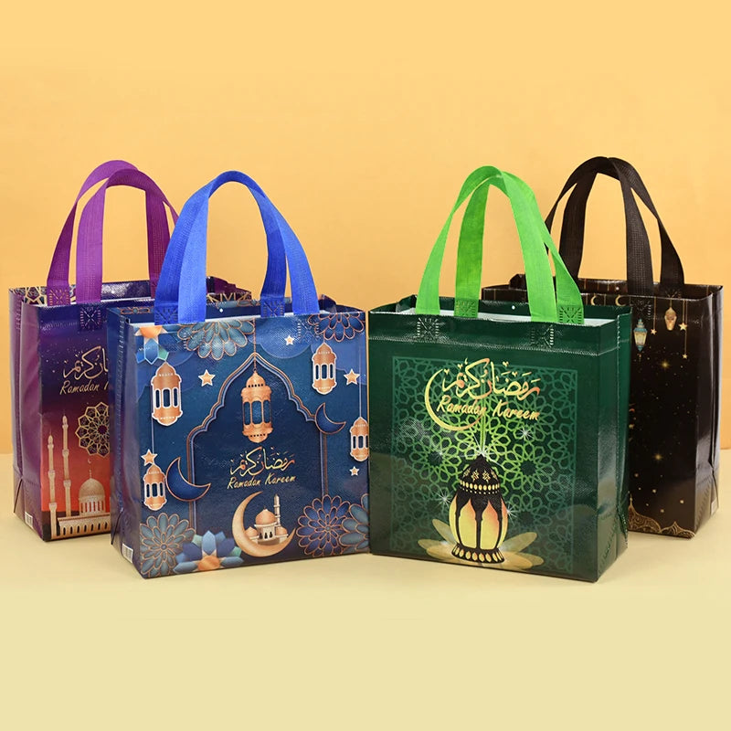 1/4Pcs Ramadan Kareem Gift Bags Nonwoven Candy Cookie Snack Packaging Bag Box Eid Mubarak Muslim Islamic Festival Party Supplies
