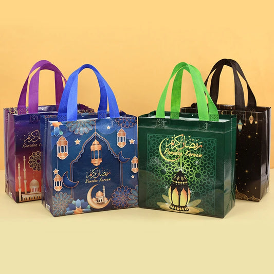 1/4Pcs Ramadan Kareem Gift Bags Nonwoven Candy Cookie Snack Packaging Bag Box Eid Mubarak Muslim Islamic Festival Party Supplies