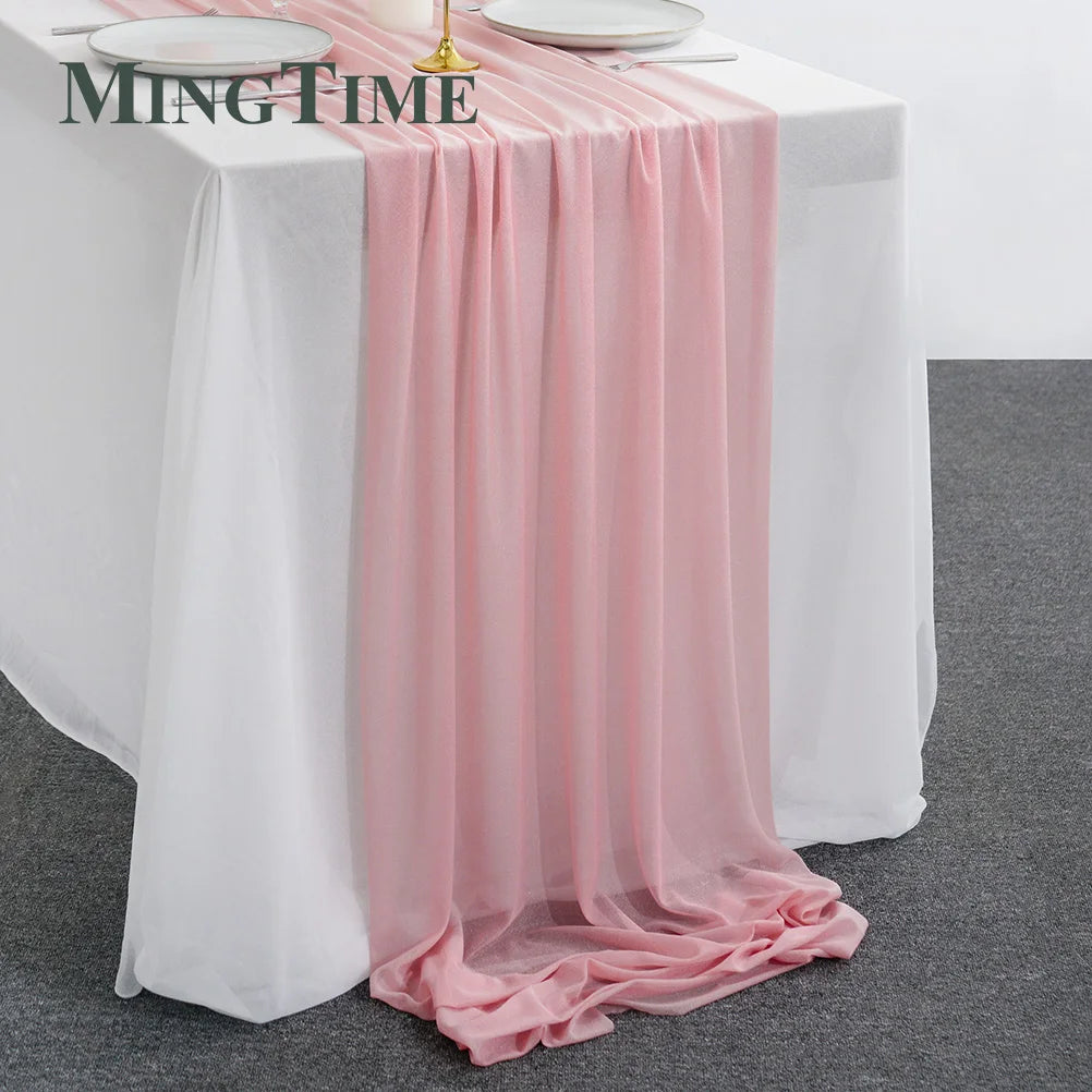 Sheer Chiffon Luxury Solid Colorful Table Runner Blue Rustic Boho Wedding Party Bridal Shower Birthday Home Christmas Decoration