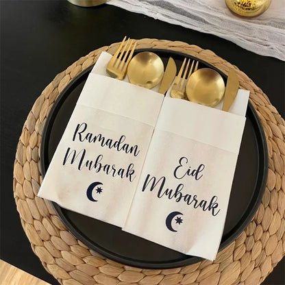 5pcs Eid Ramadan Mubarak Paper Napkins Cutlery Holders Muslim Islamic Kareem Family Friend Iftar Decoration Table Place Setting
