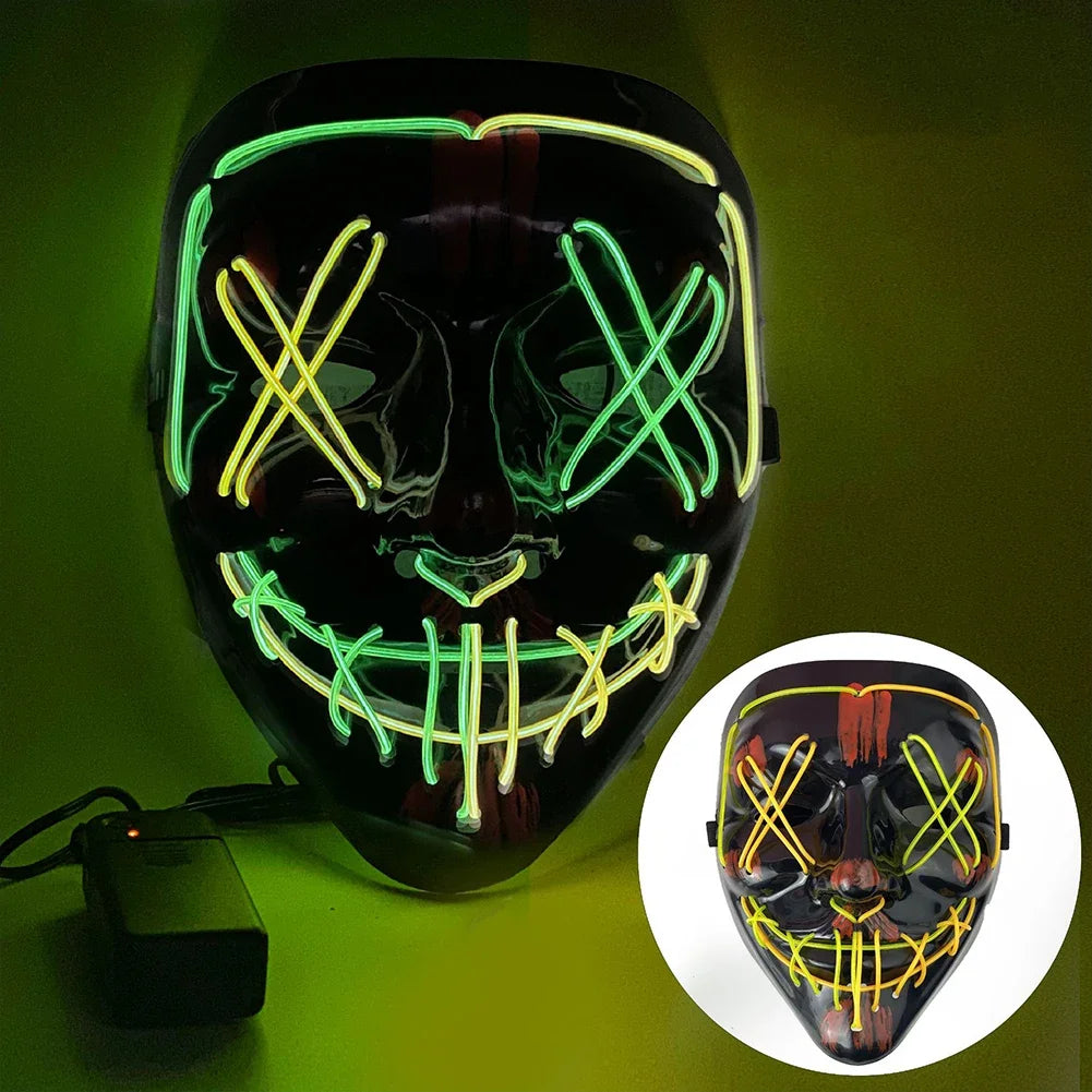 Wireless Halloween Neon LED Purge Mask Masque Masquerade Party Masks Light Grow in the Dark Horror Mask Glowing Masker