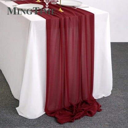 Sheer Chiffon Luxury Solid Colorful Table Runner Blue Rustic Boho Wedding Party Bridal Shower Birthday Home Christmas Decoration