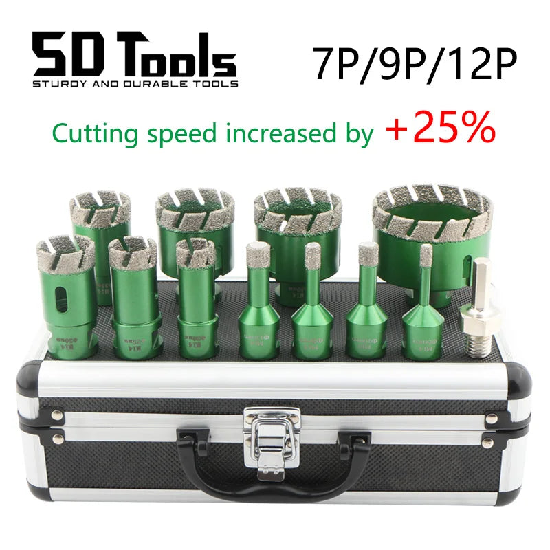 4/7/912Pcs Diamond Dry Drill Bits Hole Saw Kit for Ceramic Tile Granite Marble M14 Thread Cyclone Type Masonry Hole Opener Tools