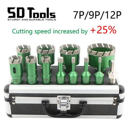 4/7/912Pcs Diamond Dry Drill Bits Hole Saw Kit for Ceramic Tile Granite Marble M14 Thread Cyclone Type Masonry Hole Opener Tools