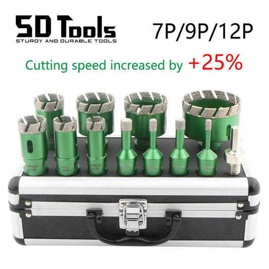 4/7/912Pcs Diamond Dry Drill Bits Hole Saw Kit for Ceramic Tile Granite Marble M14 Thread Cyclone Type Masonry Hole Opener Tools