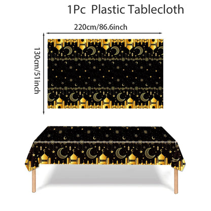 EID Mubarak Disposable Tablecloth EID Mubarak Decoration 2024 for Home Table Cloth Ramadan Kareem Islamic Muslim Party Decor
