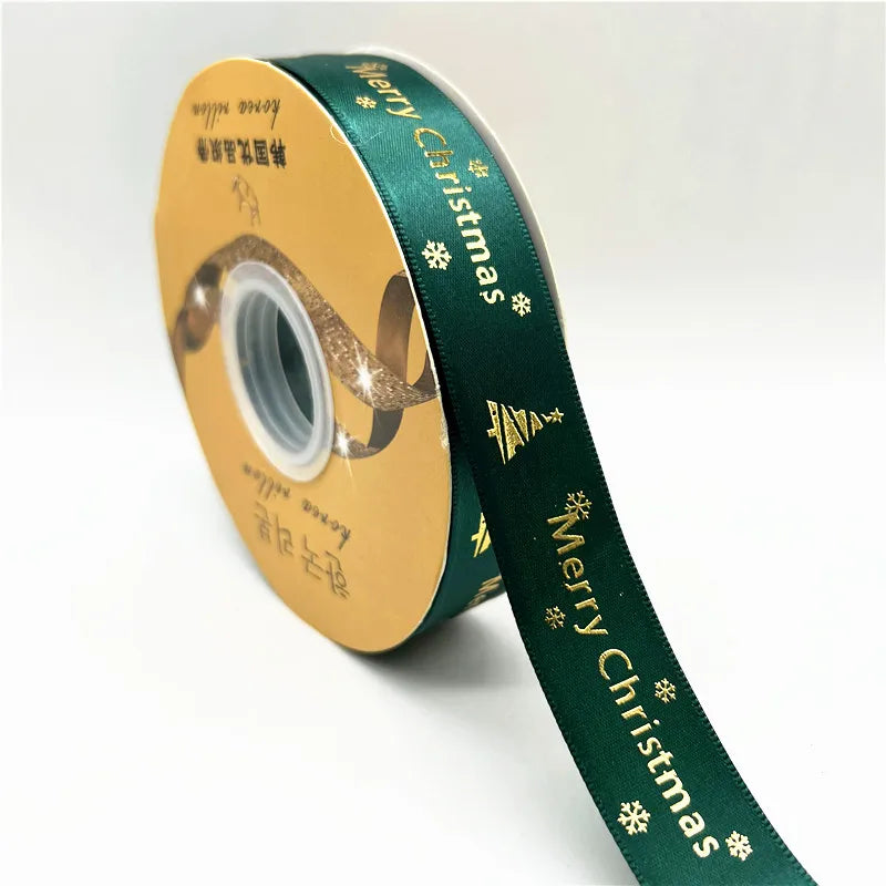 5yards 25mm Christmas Ribbon Printing Polyester Ribbon for Handmade Bow Party Christmas Decorations DIY Christmas Gift Wrapping