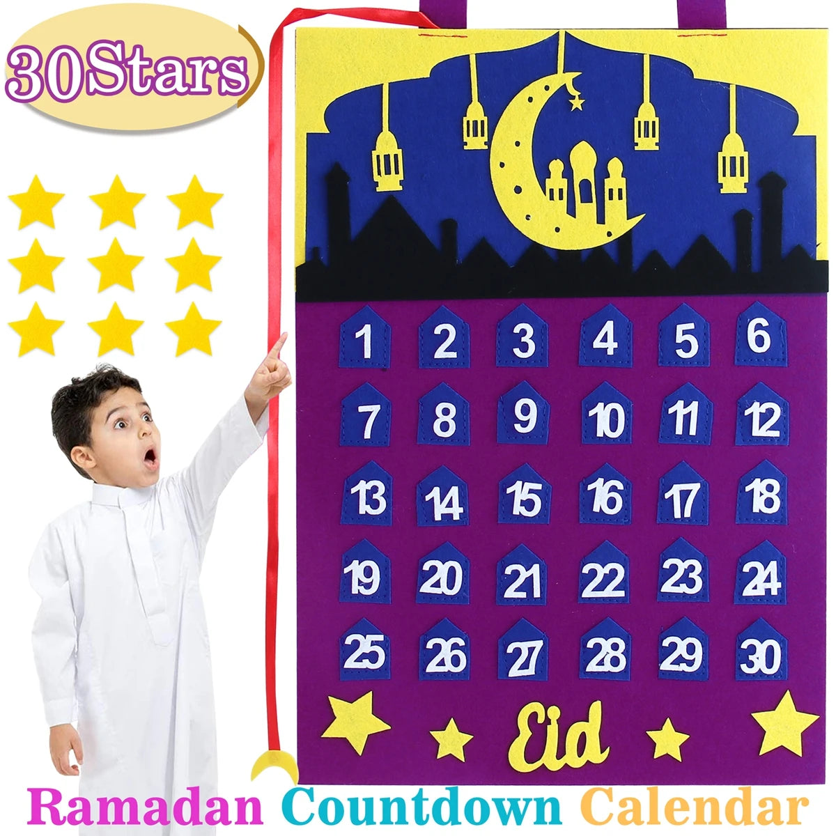 Ramadan Countdown Felt Calendar Eid Mubarak Decorations for Home Islamic Muslim Party Decor Ramadan Kareem Eid Al Adha Kid Gifts
