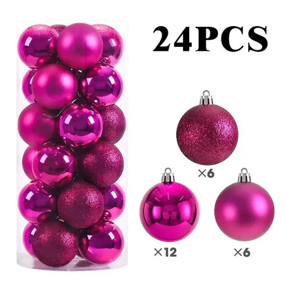 24/Pcs 8CM Christmas Ball Ornaments Set Painted Plastics Christmas Tree Pendant Decoration Christmas Decoration Accessories